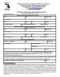 Document preview: Pesticide Application Notification Registry - Michigan