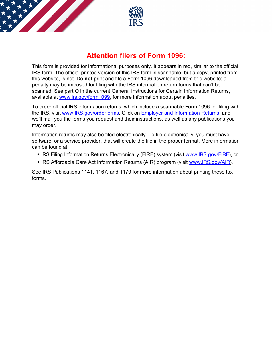 IRS Form 1096 Annual Summary and Transmittal of U.S. Information Returns, Page 1