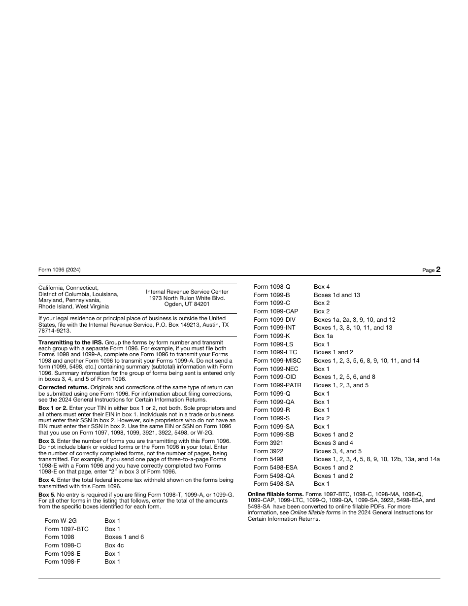 IRS Form 1096 Annual Summary and Transmittal of U.S. Information Returns, Page 3