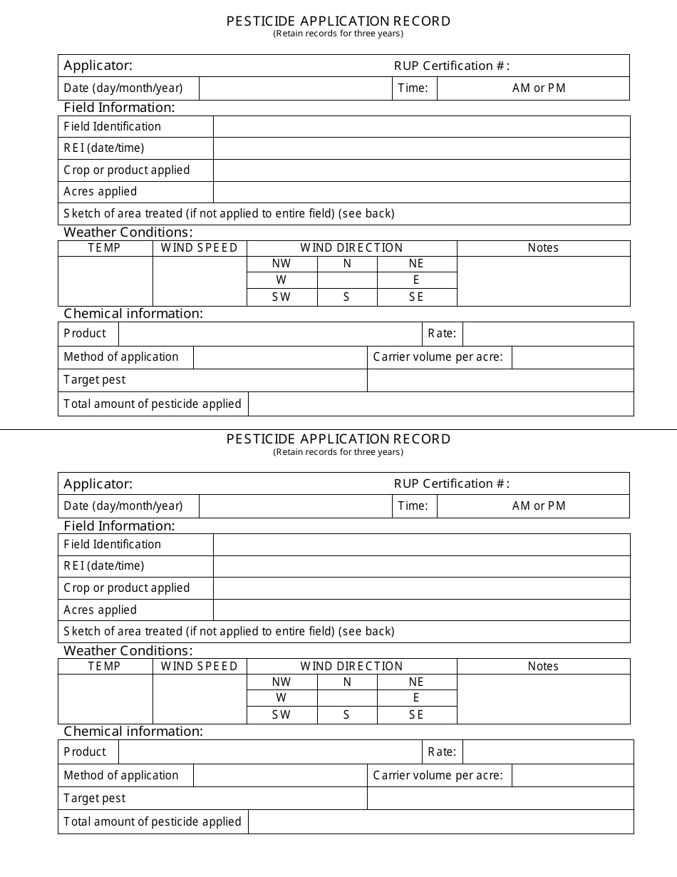 Michigan Pesticide Application Record Fill Out Sign Online and