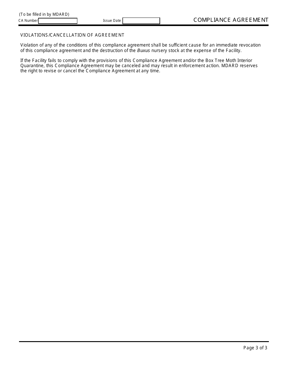 Box Tree Moth Compliance Agreement - Michigan, Page 3