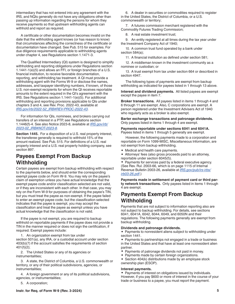 Instructions for IRS Form W-9 Request for Taxpayer Identification Number and Certification, Page 5