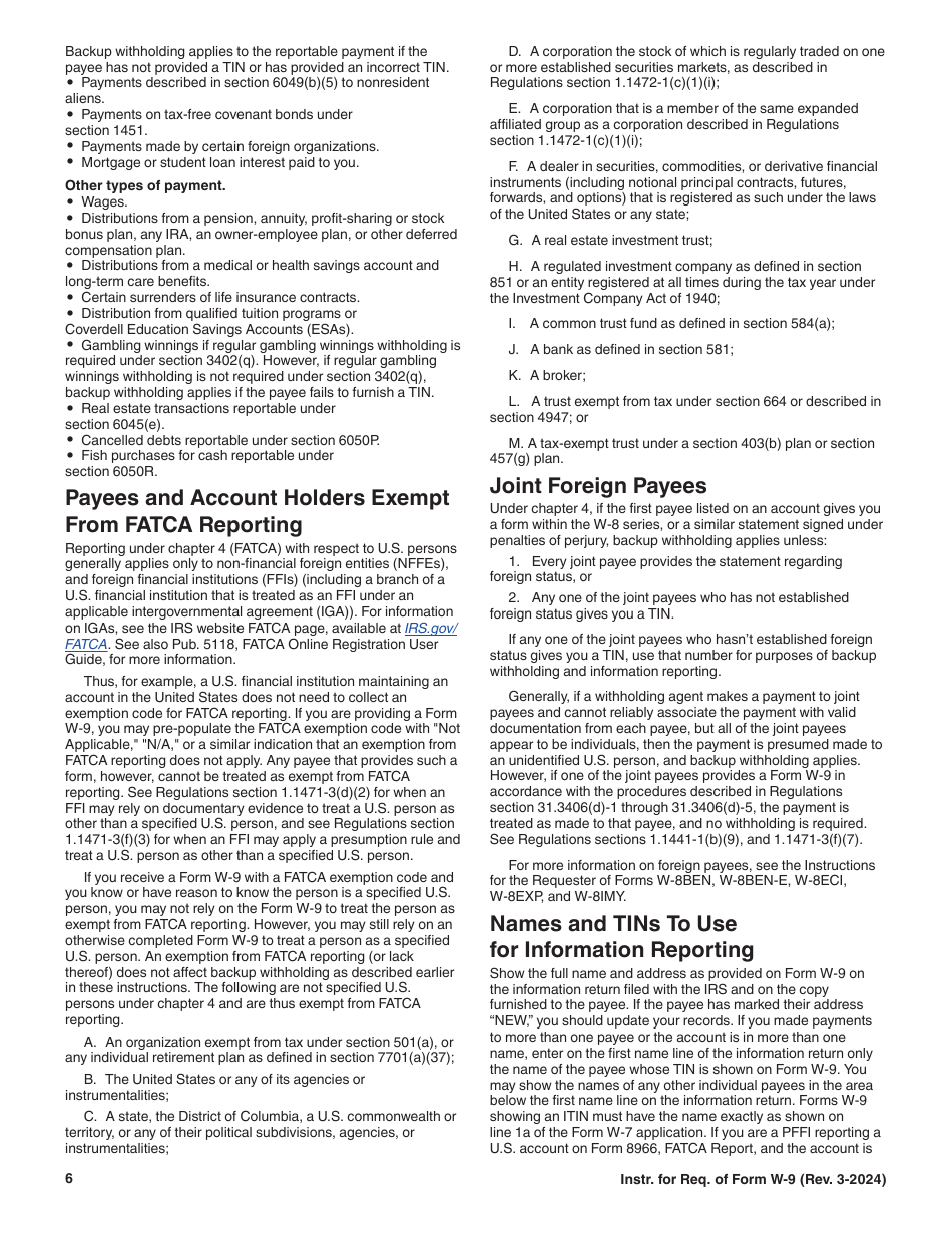 Instructions for IRS Form W-9 Request for Taxpayer Identification Number and Certification, Page 6
