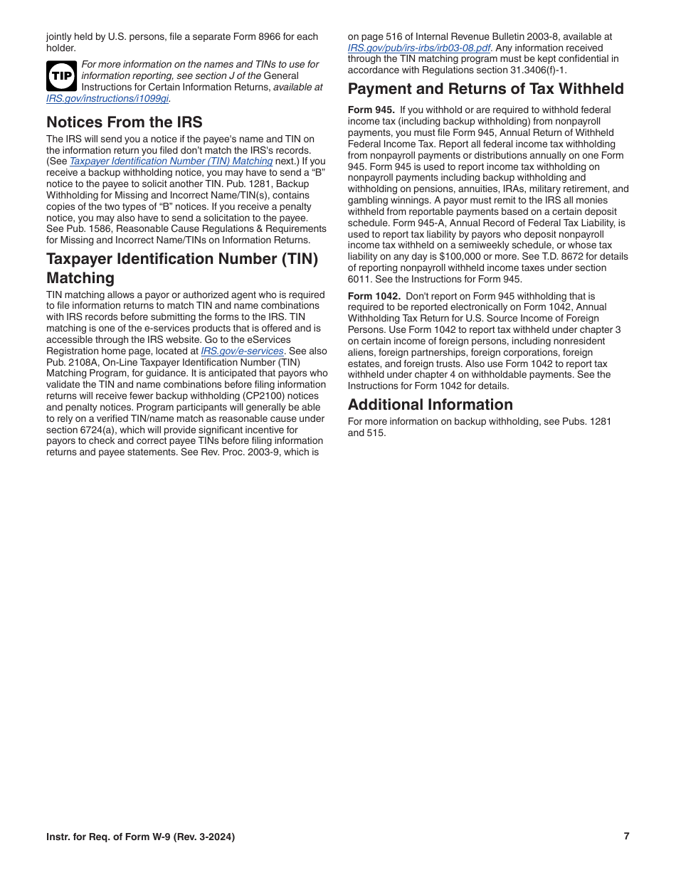 Instructions for IRS Form W-9 Request for Taxpayer Identification Number and Certification, Page 7