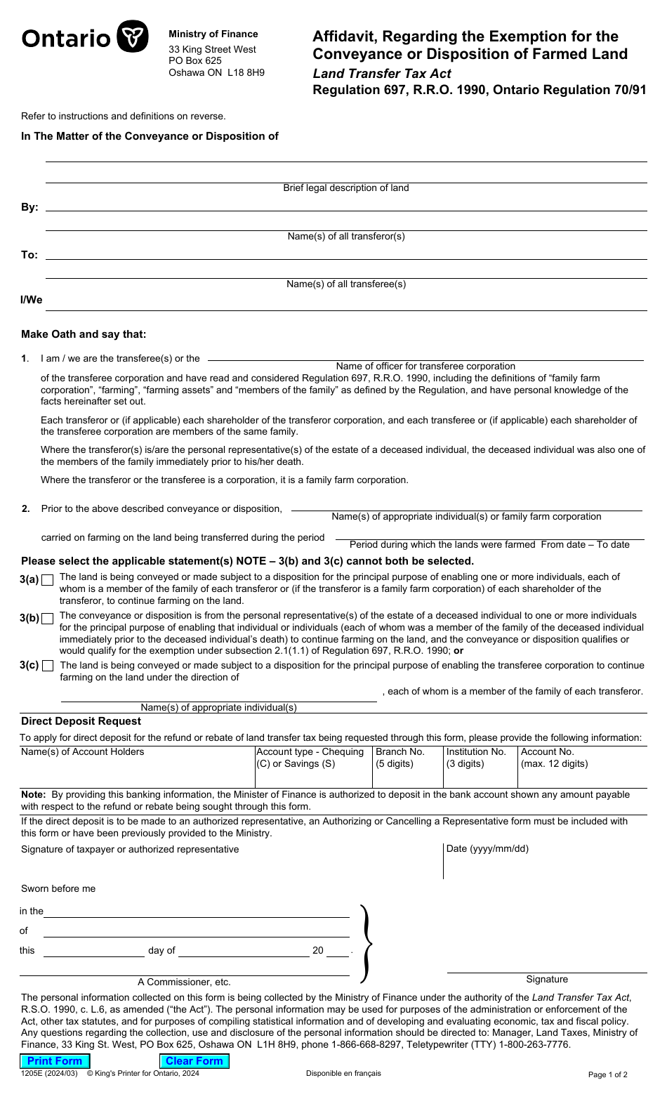 Form 1205E Download Fillable PDF or Fill Online Affidavit, Regarding ...