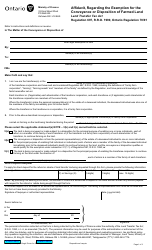Form 1205E Affidavit, Regarding the Exemption for the Conveyance or Disposition of Farmed Land - Ontario, Canada