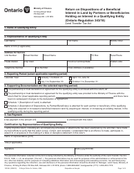 Form 10016E Return on Dispositions of a Beneficial Interest in Land by Partners or Beneficiaries Holding an Interest in a Qualifying Entity (Ontario Regulation 343/18) - Ontario, Canada