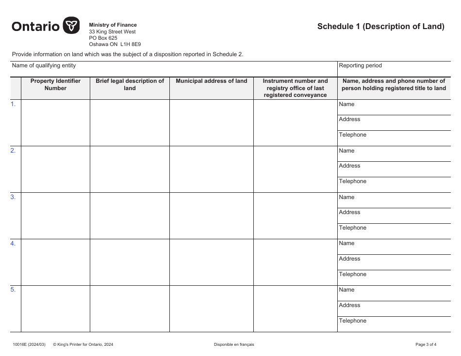 Form 10016E Return on Dispositions of a Beneficial Interest in Land by Partners or Beneficiaries Holding an Interest in a Qualifying Entity (Ontario Regulation 343 / 18) - Ontario, Canada, Page 3