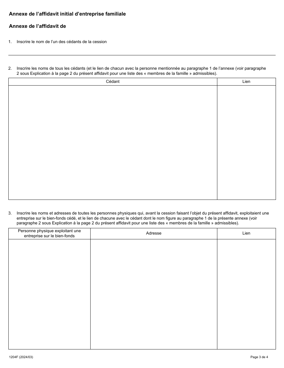 Forme LT100 (1204F) Affidavit Initial Dentreprise Familiale - Ontario, Canada (French), Page 3
