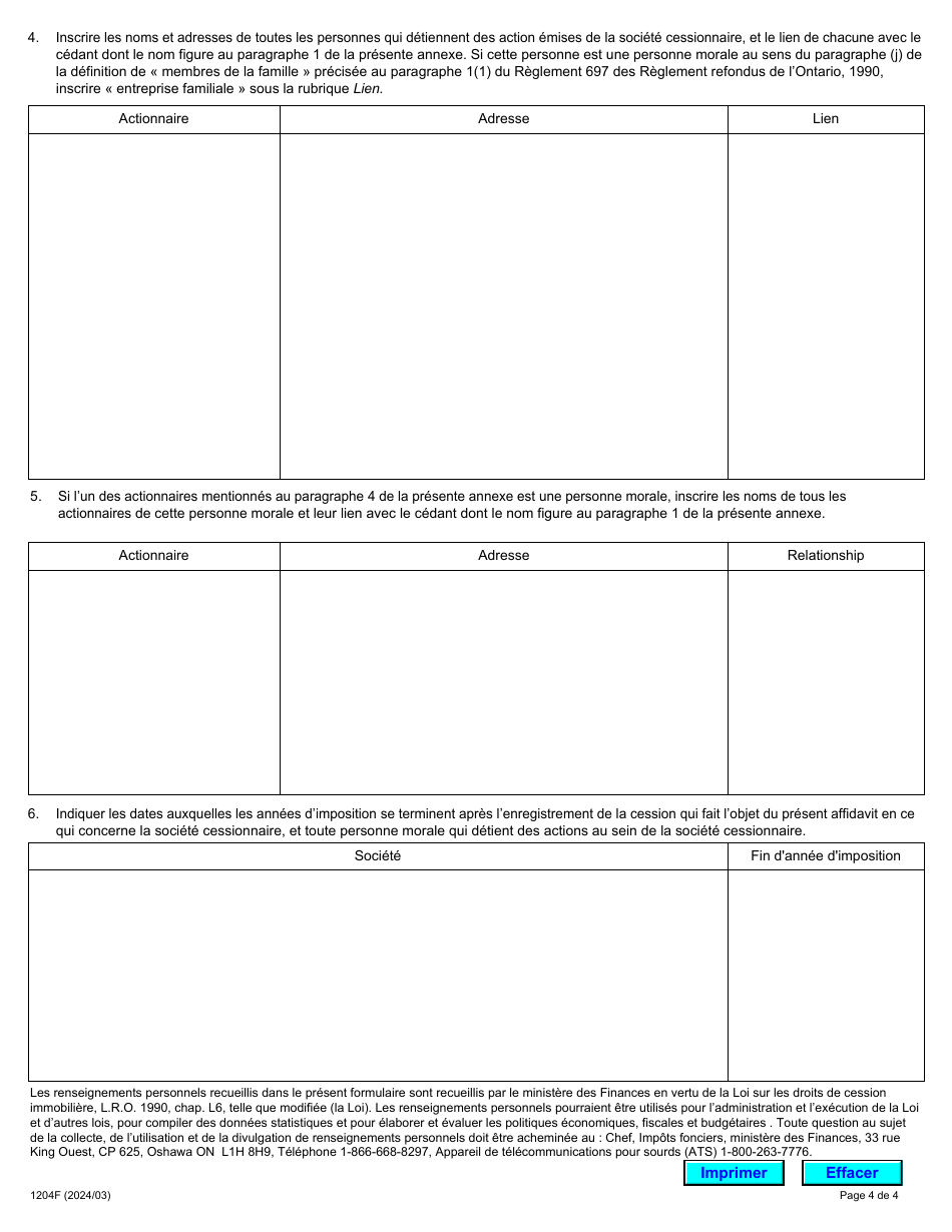 Forme LT100 (1204F) Affidavit Initial Dentreprise Familiale - Ontario, Canada (French), Page 4