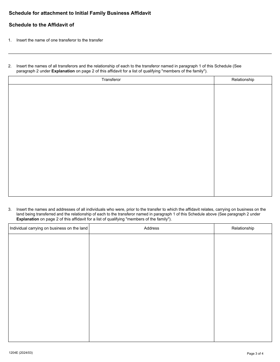 Form LT100 (1204E) Initial Family Business Affidavit - Ontario, Canada, Page 3