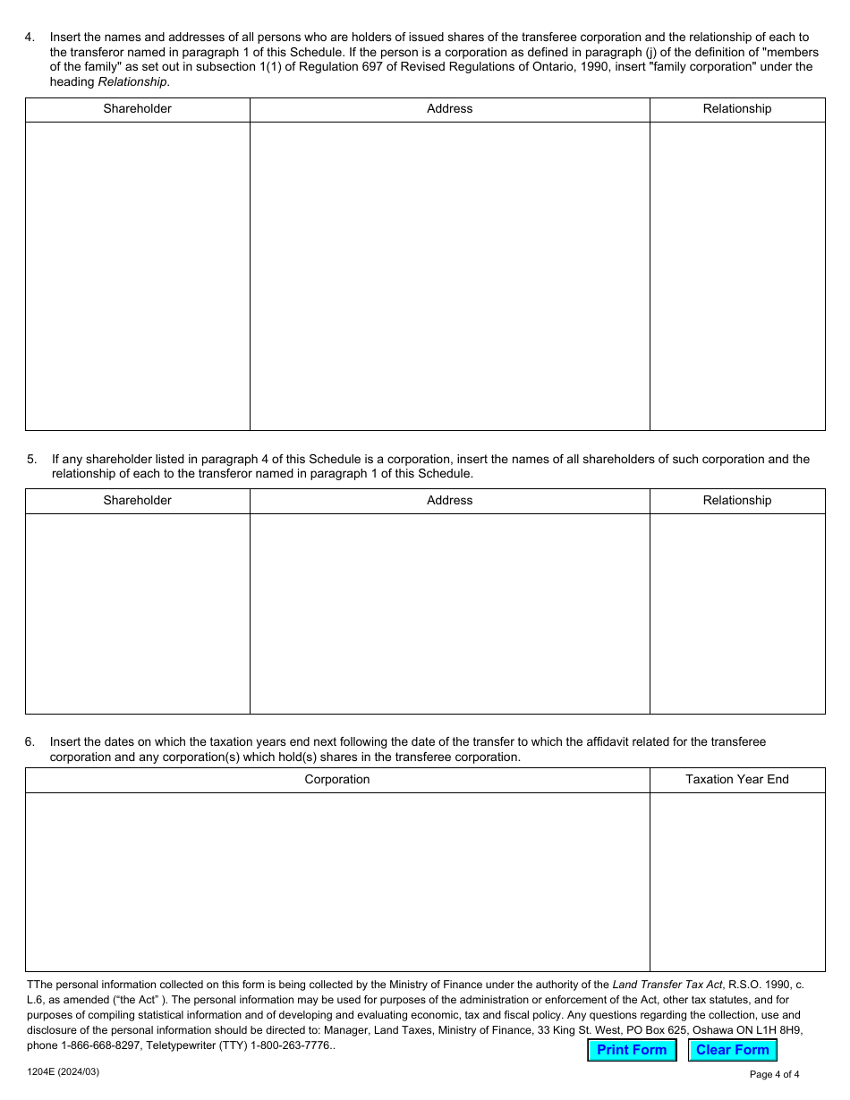 Form LT100 (1204E) Initial Family Business Affidavit - Ontario, Canada, Page 4