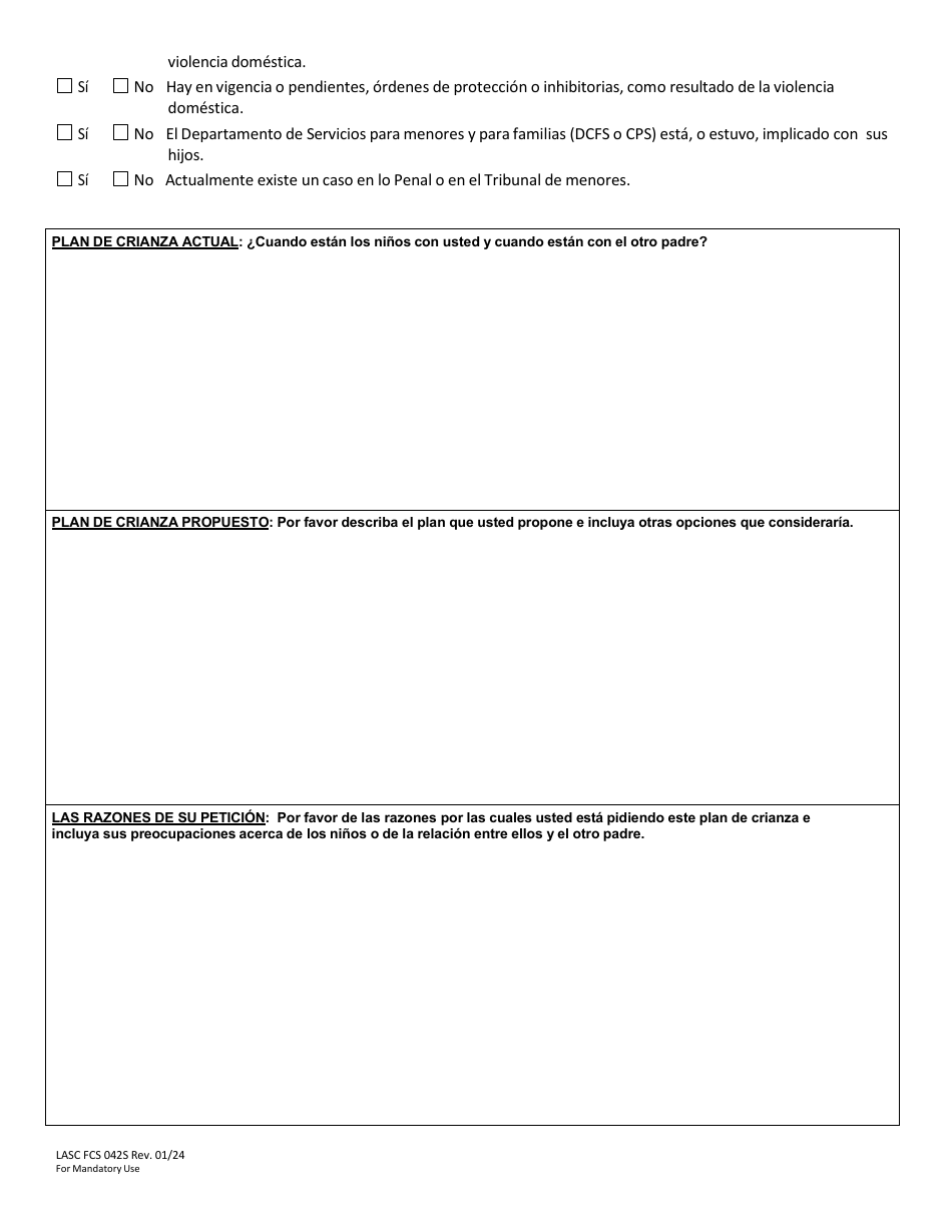 Formulario LASC FCS042S Evaluacion Del Plan De Crianza- Cuestionario Para Los Padres - County of Los Angeles, California (Spanish), Page 3