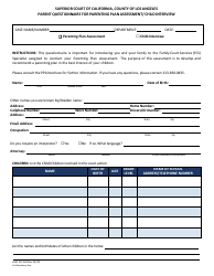 Form LASC FCS042 Parent Questionnaire for Parenting Plan Assessment/Child Interview - County of Los Angeles, California