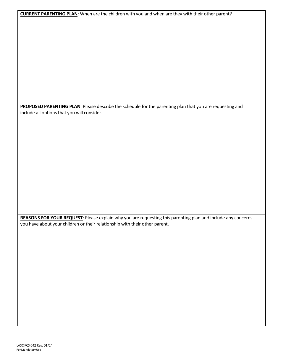 Form LASC FCS042 Parent Questionnaire for Parenting Plan Assessment / Child Interview - County of Los Angeles, California, Page 3