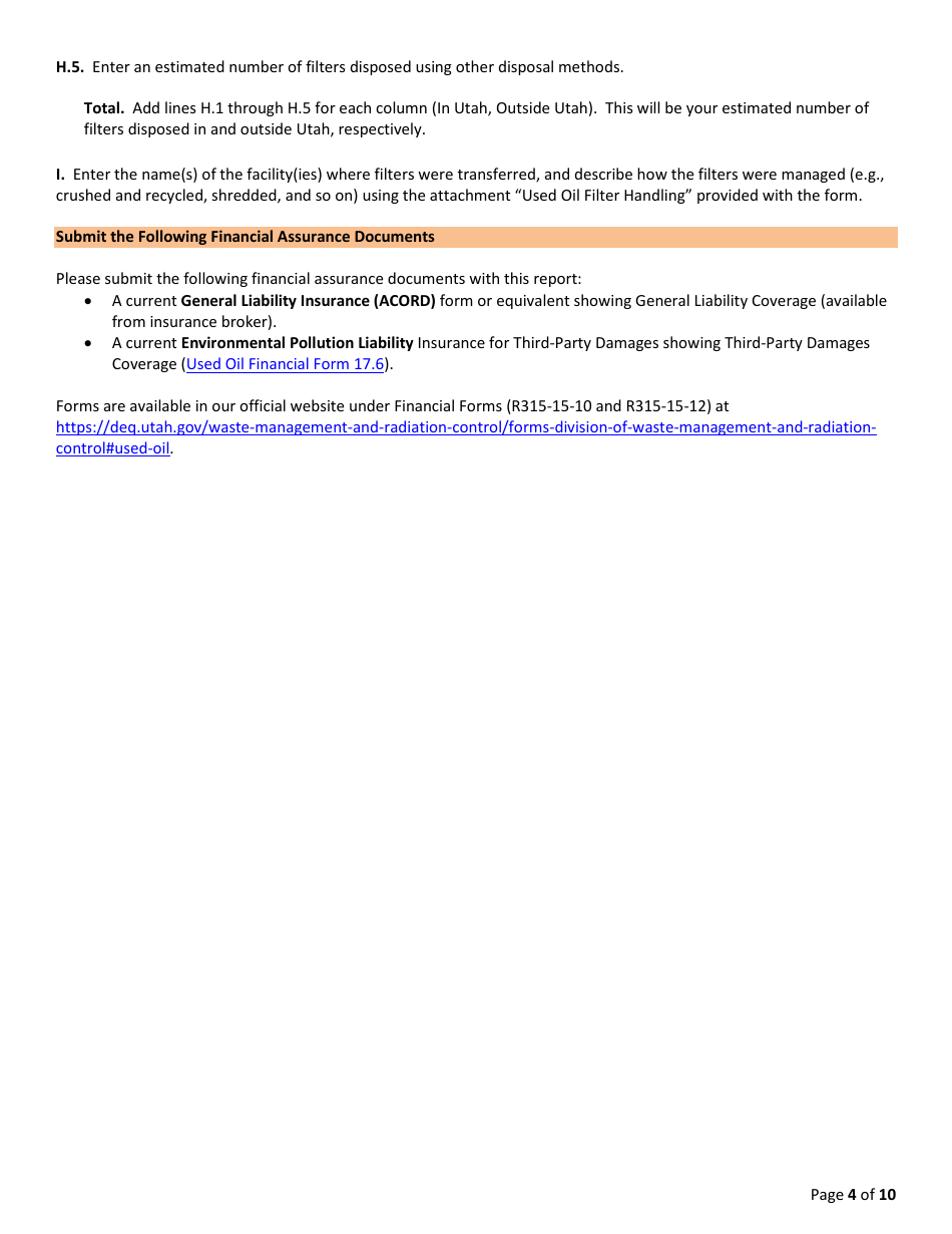 Instructions for Used Oil Annual Report - Utah, Page 4