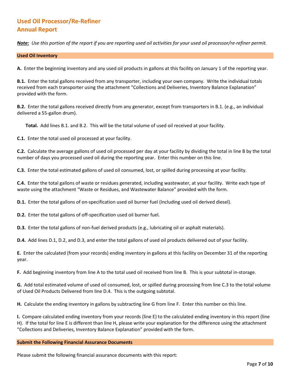 Instructions for Used Oil Annual Report - Utah, Page 7