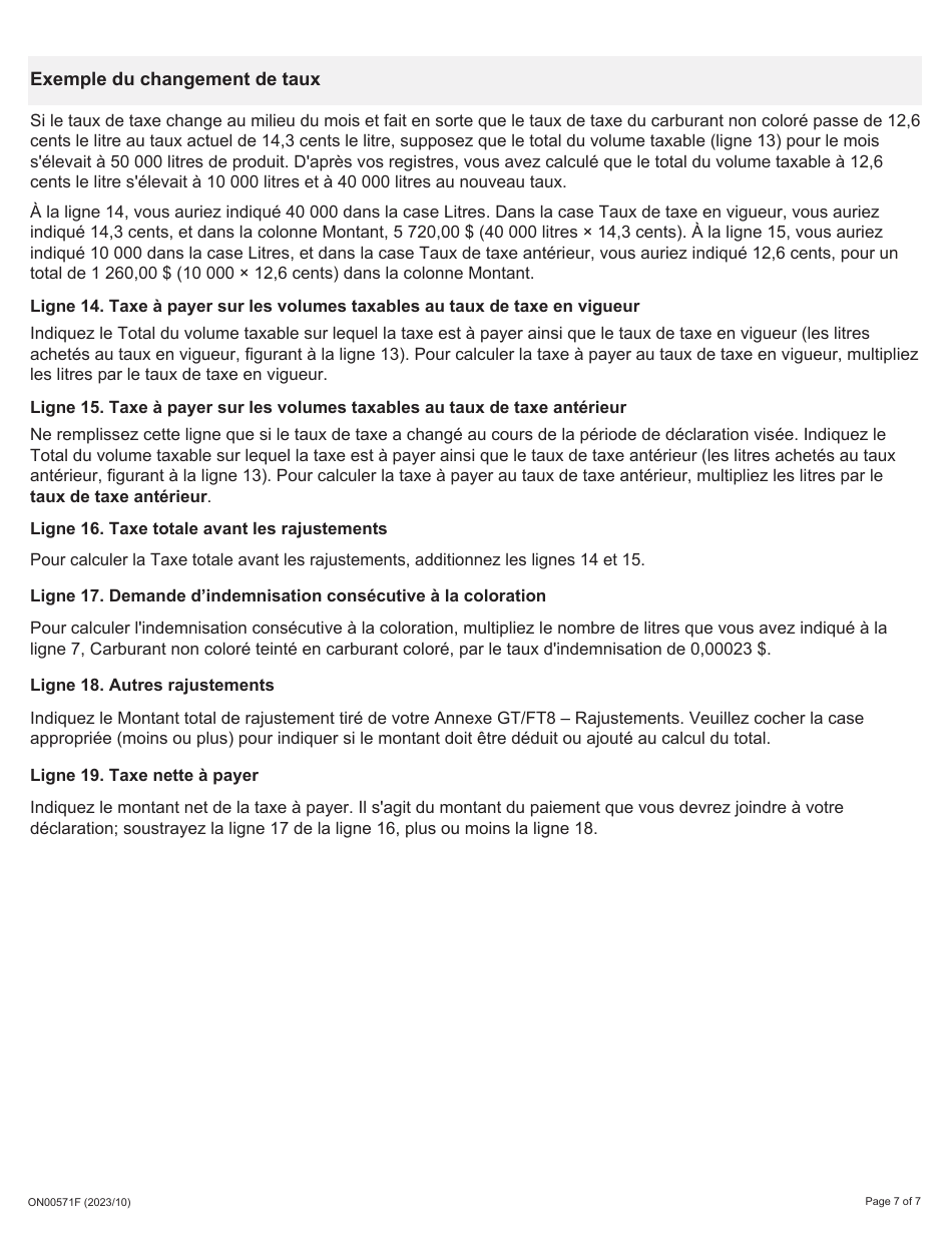 Instruction pour Forme FT817, ON00571F Declaration Relative a La Taxe Sur Les Carburants Pour Les Distributeurs - Ontario, Canada (French), Page 7