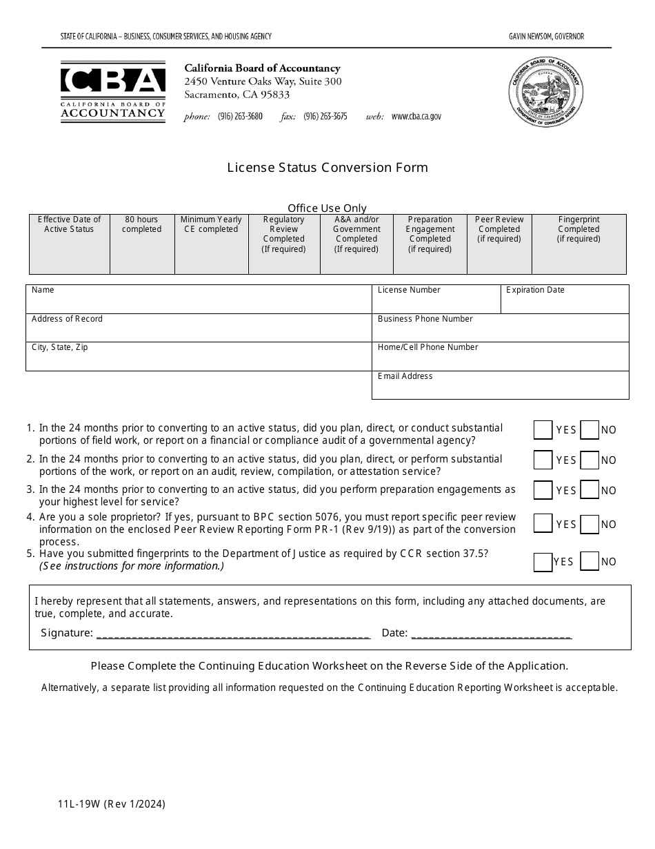 Form 11L-19W License Status Conversion Form - California, Page 3
