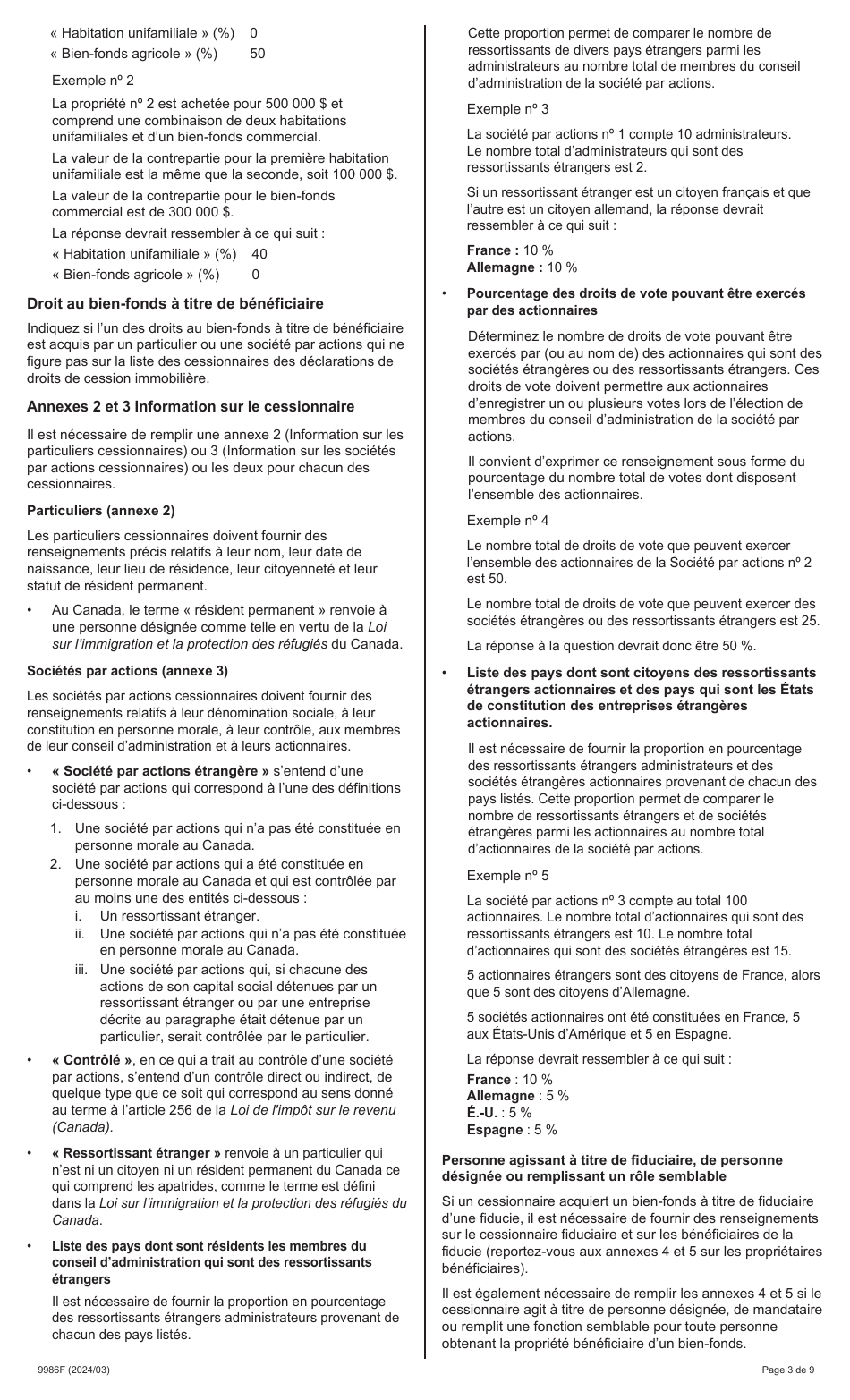 Forme 9986F Renseignements Prescrits Pour Lapplication De Larticle 5.0.1 De La Loi Sur Les Droits De Cession Immobiliere - Ontario, Canada (French), Page 3