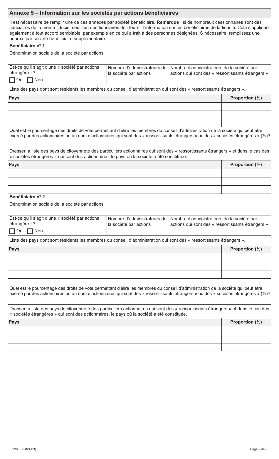 Forme 9986F Renseignements Prescrits Pour Lapplication De Larticle 5.0.1 De La Loi Sur Les Droits De Cession Immobiliere - Ontario, Canada (French), Page 9