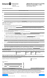 Document preview: Form LT101 (1206E) Affidavit Re Conveyance to Family Business Corporation - Ontario, Canada