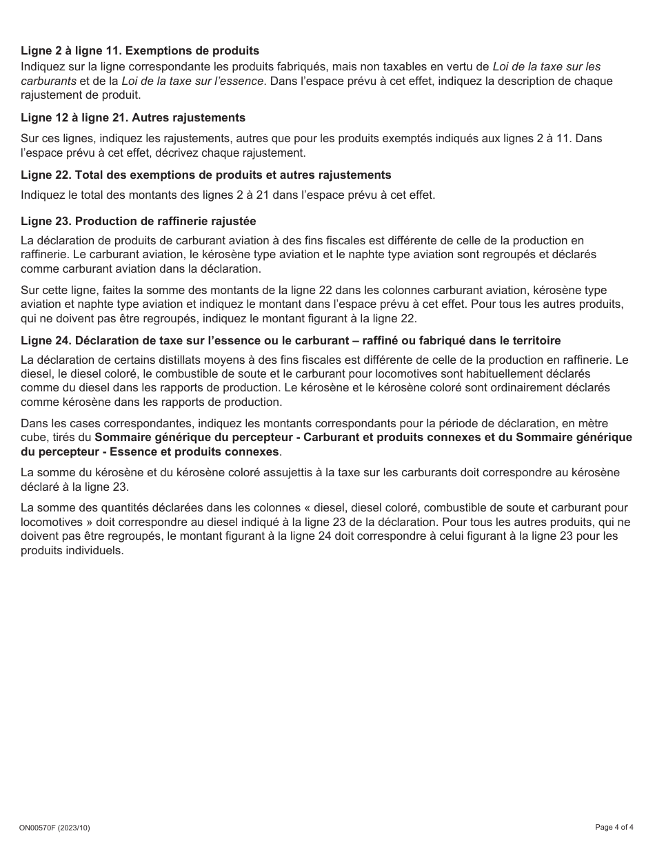 Instruction pour Forme 2448F Declaration De Fabricant - Essence Et Carburant - Ontario, Canada (French), Page 4