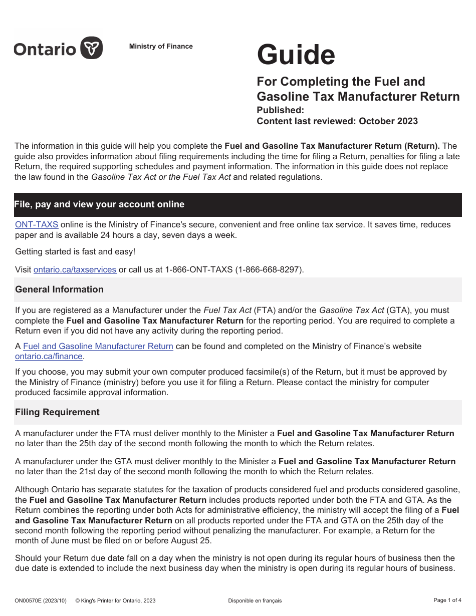 Instructions for Form 2448E Fuel and Gasoline Tax Manufacturer Return - Ontario, Canada, Page 1