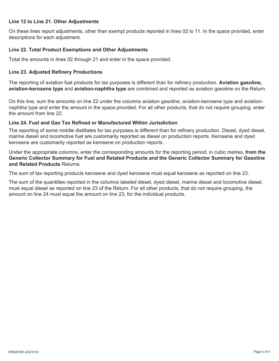 Instructions for Form 2448E Fuel and Gasoline Tax Manufacturer Return - Ontario, Canada, Page 4