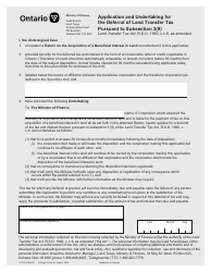 Document preview: Form 0741E Application and Undertaking for the Deferral of Land Transfer Tax Pursuant to Subsection 3(9) - Ontario, Canada