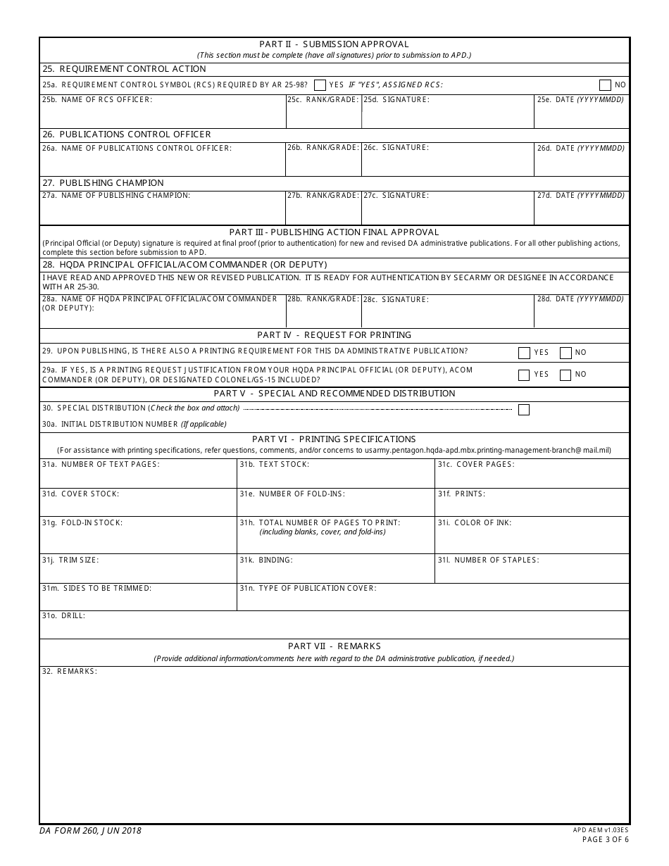 DA Form 260 Request for Publishing - DA Administrative Publications, Page 3