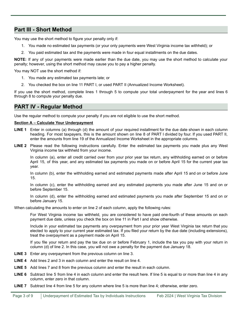 Form IT-210 Underpayment of Estimated Tax by Individuals Worksheet - West Virginia, Page 3