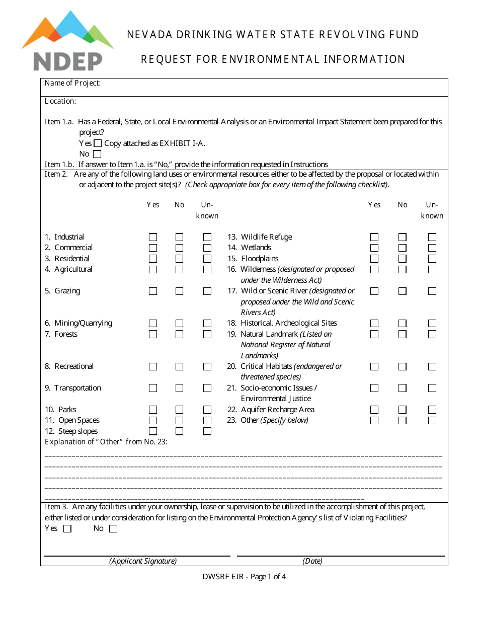 Request for Environmental Information - Nevada, Page 1