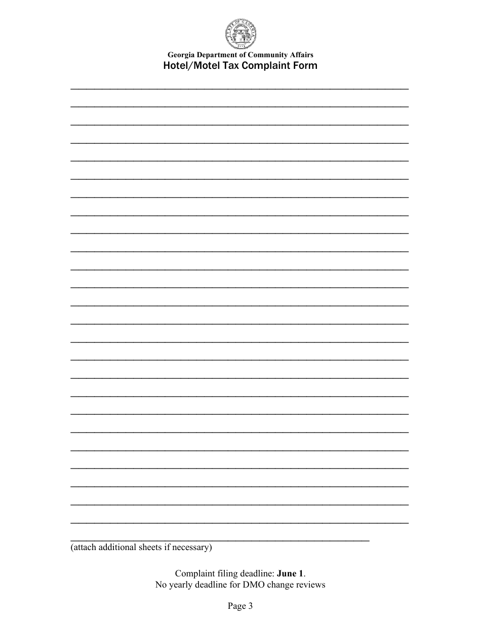 Hotel / Motel Tax Complaint Form - Georgia (United States), Page 3