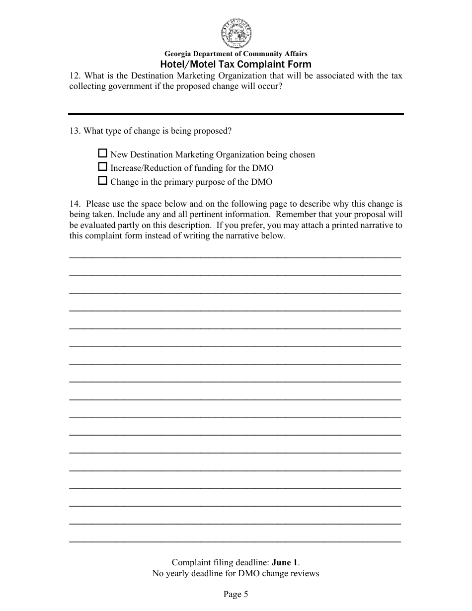 Hotel / Motel Tax Complaint Form - Georgia (United States), Page 5