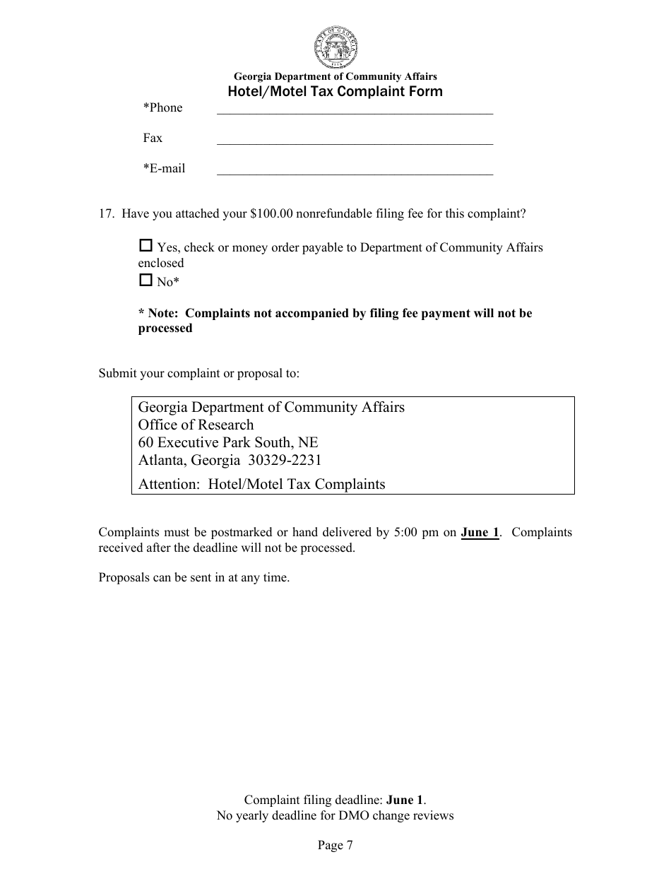 Hotel / Motel Tax Complaint Form - Georgia (United States), Page 7