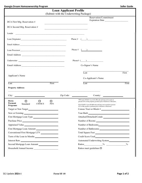 Form SF-10 Loan Applicant Profile - Georgia Dream Homeownership Program - Georgia (United States)