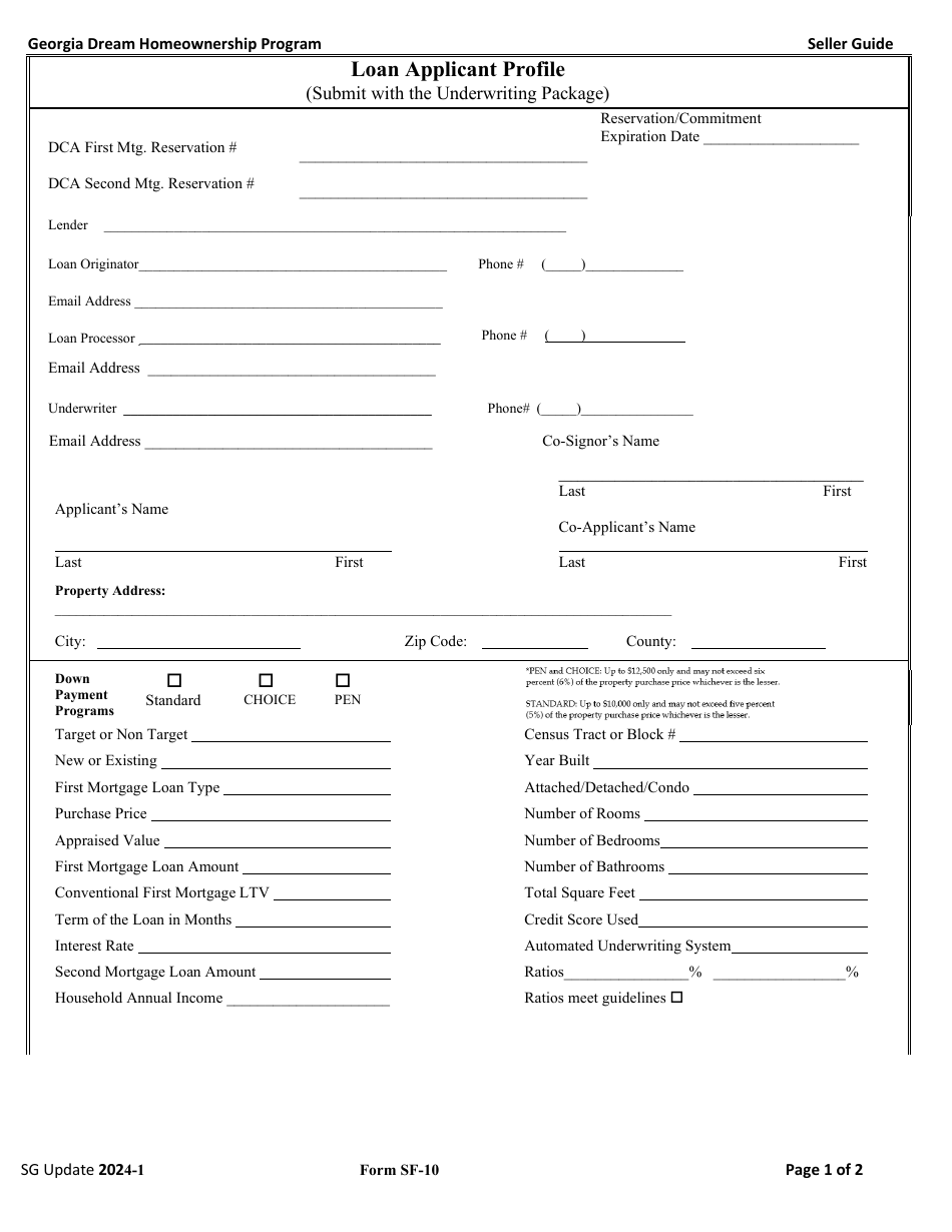 Form SF10 Download Printable PDF or Fill Online Loan Applicant Profile