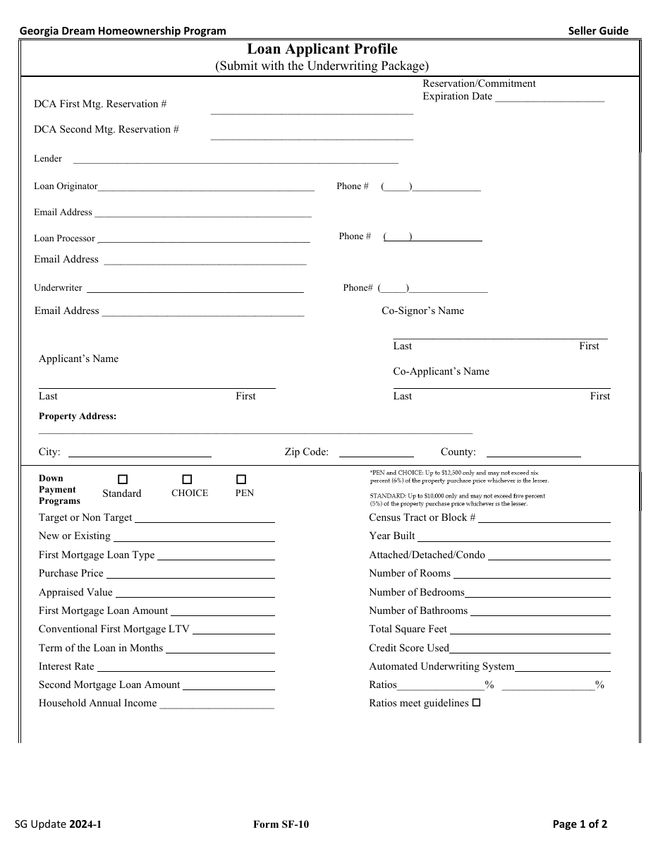 Form SF-10 Loan Applicant Profile - Georgia Dream Homeownership Program - Georgia (United States), Page 1
