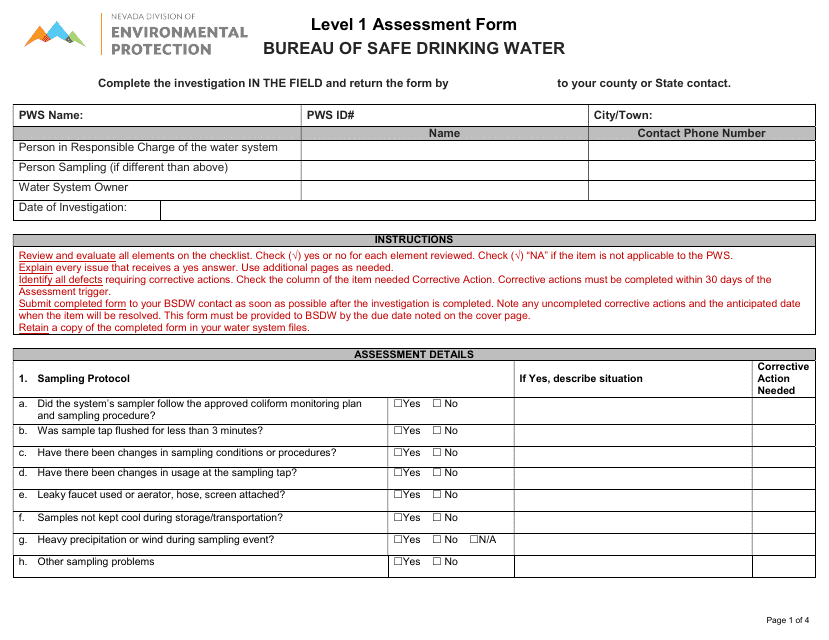 Level 1 Assessment Form - Nevada