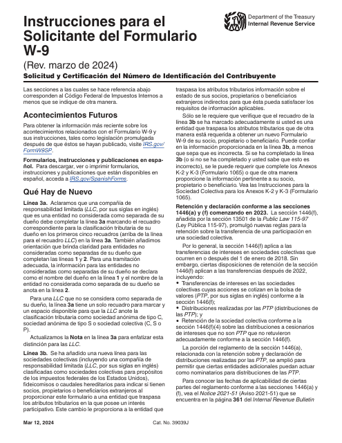 Instrucciones para IRS Formulario W-9 (SP) Solicitud Y Certificacion Del Numero De Identificacion Del Contribuyente (Spanish)