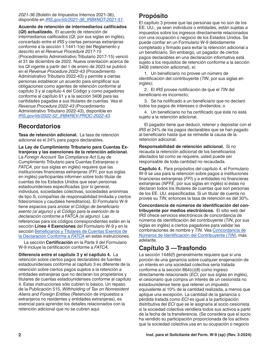 Instrucciones para IRS Formulario W-9 (SP) Solicitud Y Certificacion Del Numero De Identificacion Del Contribuyente (Spanish), Page 2
