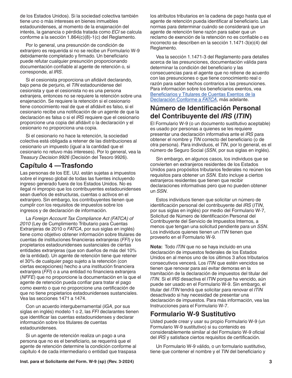 Instrucciones para IRS Formulario W-9 (SP) Solicitud Y Certificacion Del Numero De Identificacion Del Contribuyente (Spanish), Page 3