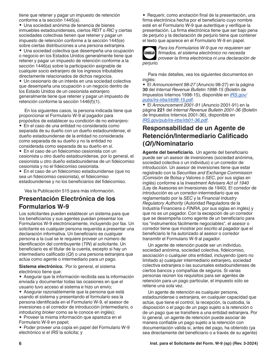 Instrucciones para IRS Formulario W-9 (SP) Solicitud Y Certificacion Del Numero De Identificacion Del Contribuyente (Spanish), Page 6