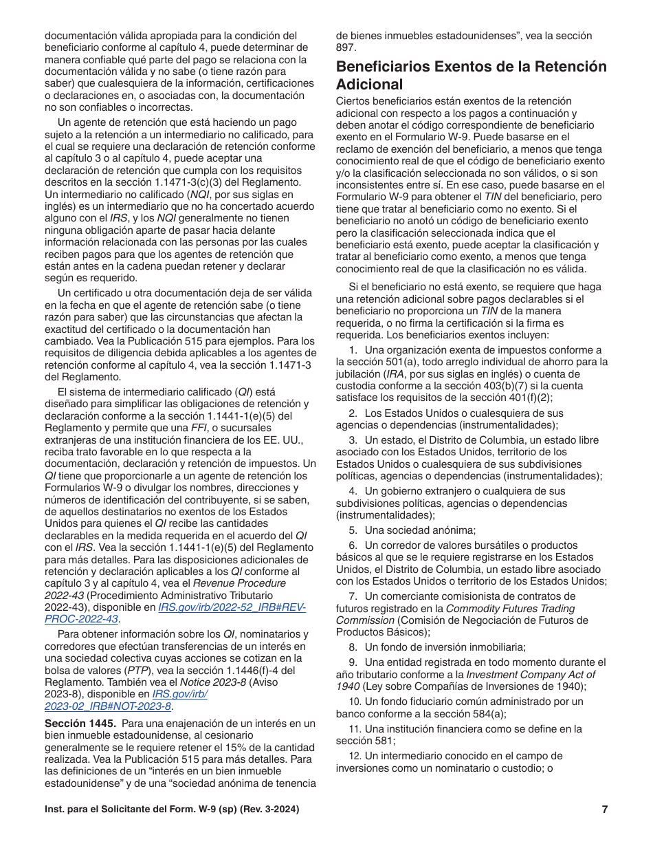 Instrucciones para IRS Formulario W-9 (SP) Solicitud Y Certificacion Del Numero De Identificacion Del Contribuyente (Spanish), Page 7