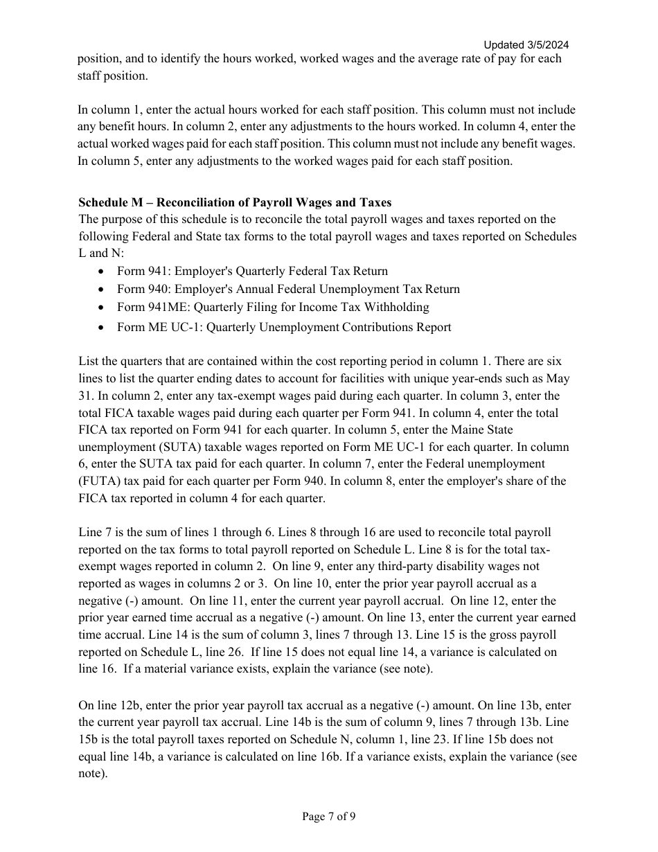 Instructions for Mainecare Cost Report for Nursing Facilities (Single Level) - Maine, Page 7