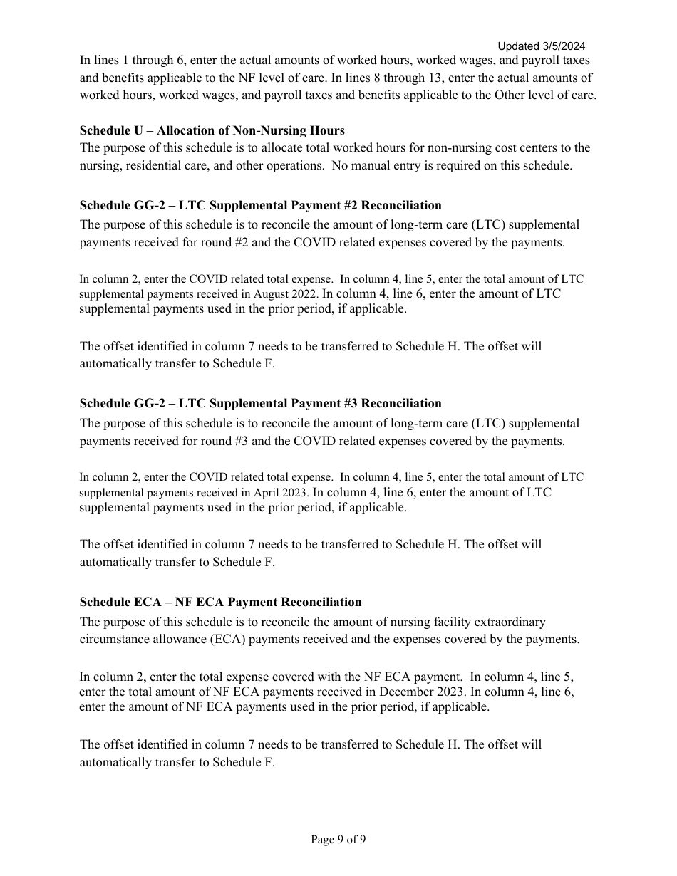 Instructions for Mainecare Cost Report for Nursing Facilities (Single Level) - Maine, Page 9
