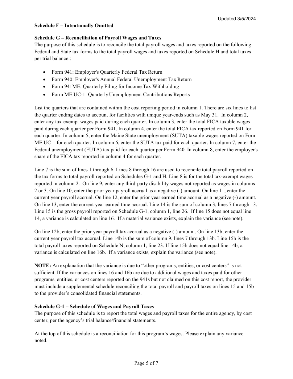 Instructions for Mainecare Cost Report for Intermediate Care Facilities - Maine, Page 5