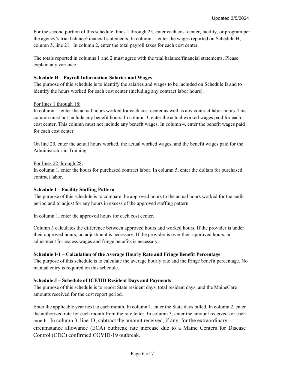 Instructions for Mainecare Cost Report for Intermediate Care Facilities - Maine, Page 6