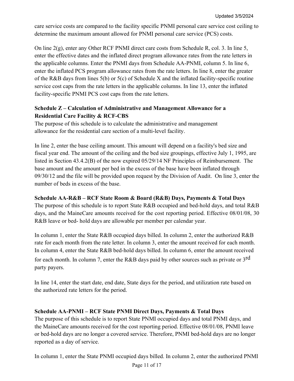Instructions for Mainecare Cost Report for Multilevel Nursing Facilities With, 1 Rcf Unit, Nf Community Based Specialty, and Rcf Community Based Specialty - Maine, Page 11